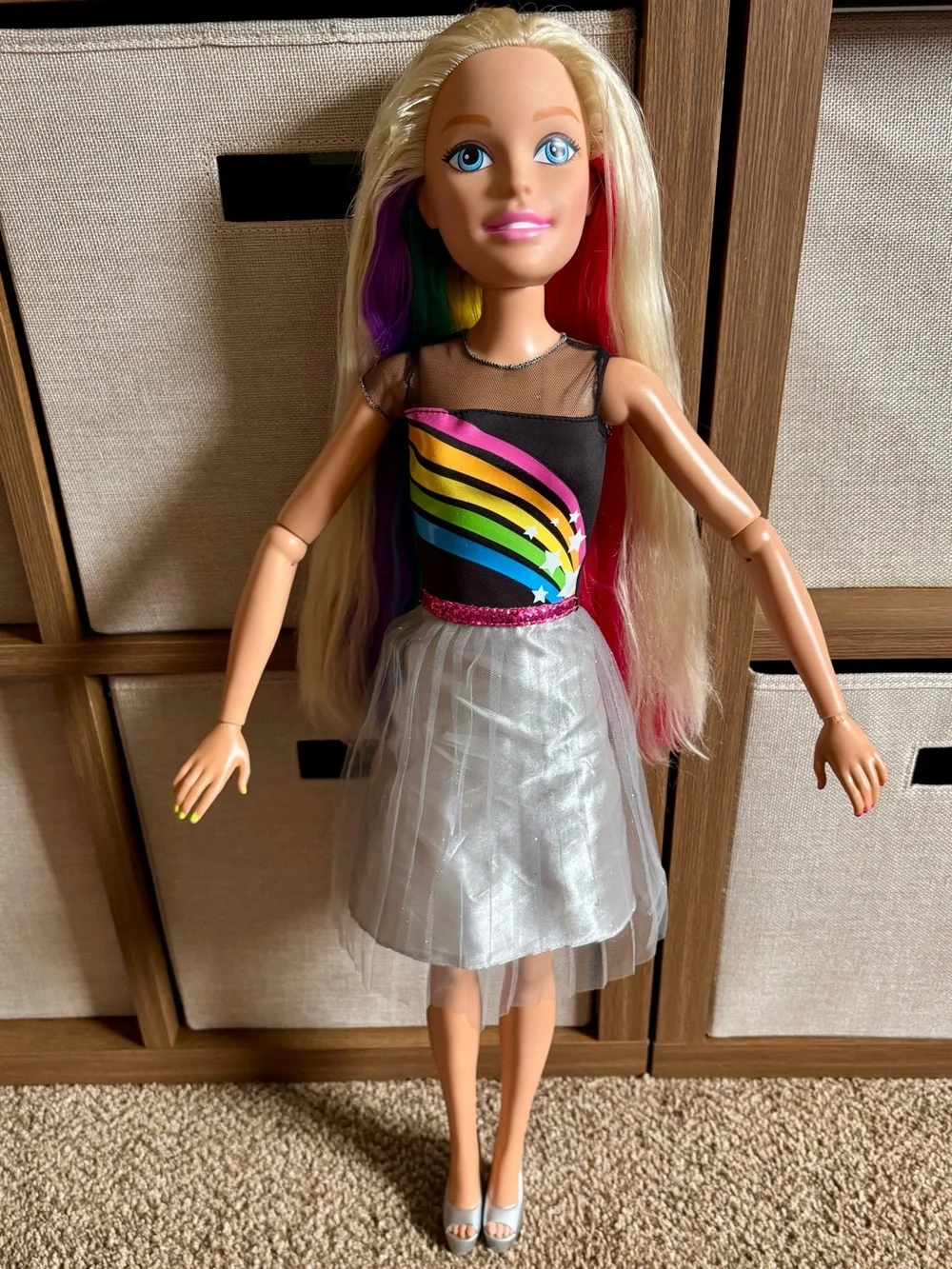 2016 Barbie Just Play Mattel My Size 28” Rainbow Sparkle Stripe Doll